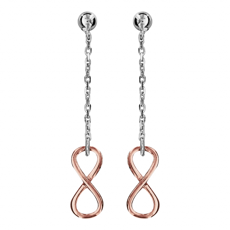 BOUCLES D\'OREILLES TIGE ARGENT RHODIÉ MOTIF INFINI DORURE ROSE