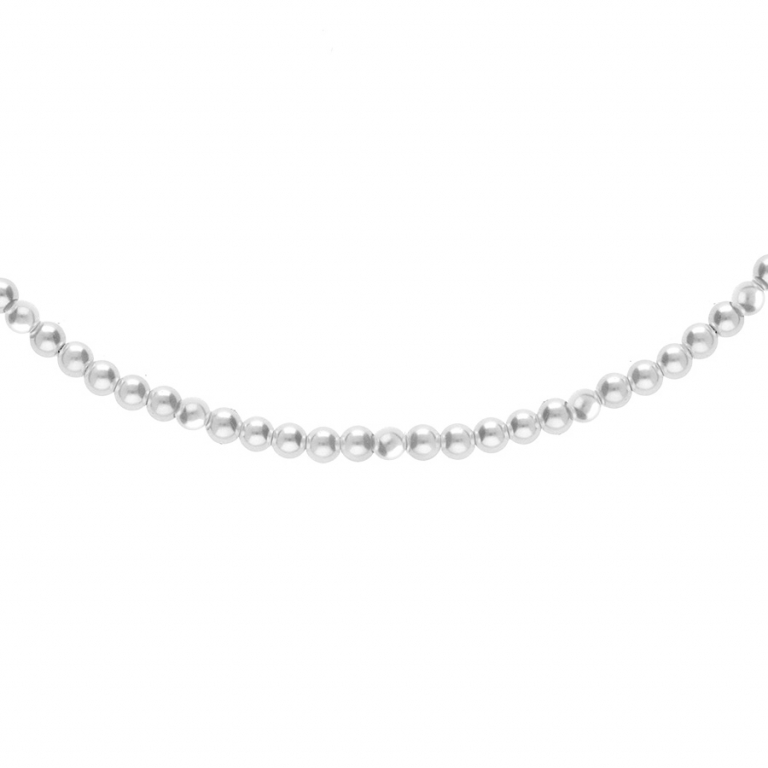 COLLIER ARGENT RHODIÉ PERLES 3MM  BLANCHE IMITATION 38+4CM