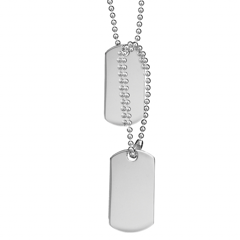 COLLIER ARGENT CHAINE BOULES + 2 PLAQUES GI 50CM (+19CM)