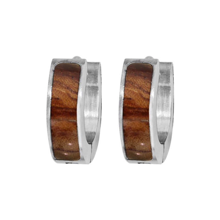 BOUCLES D\'OREILLES ARTICULEE ACIER ET ASPECT BOIS
