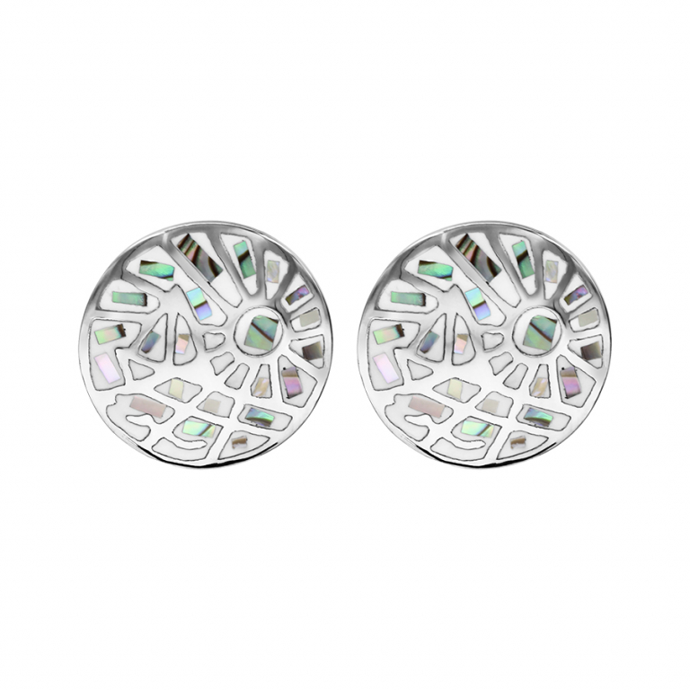 BOUCLES D\'OREILLES TIGE ACIER DEMI CREOLE STELLA MIA DEGRADE BLANC A L\'INTERIEUR ET NACRE BLANCHE