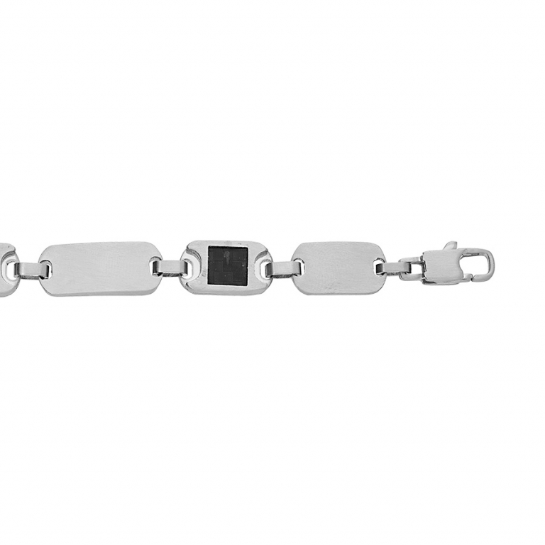 BRACELET ACIER AVEC PLAQUES LISSES A GRAVER ET CARBONE 20CM