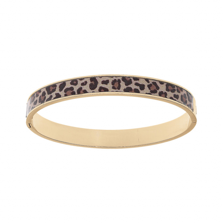 BRACELET ACIER DORÉ STELLA MIA  RIGIDE ARTICULÉE 8MM 60MM MOTIF RÉSINE LEOPARD