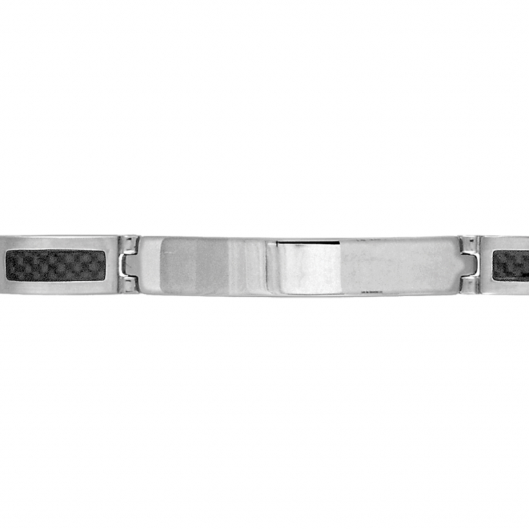BRACELET ACIER IDENTITE CARBONE 18,5CM +1CM RÉGLABLE DOUBLE FERMOIR