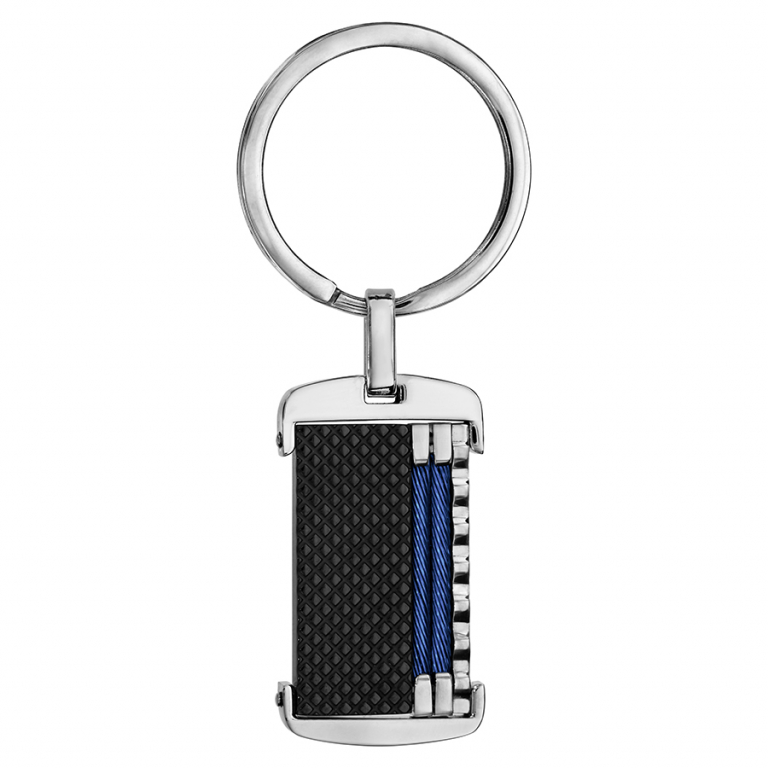 PORTE CLEF ACIER PVD NOIR AVEC CABLE BLEU