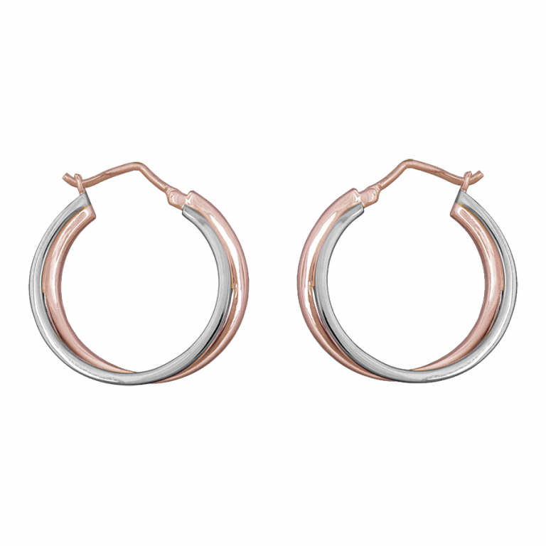 BOUCLES D\'OREILLES CREOLES DOUBLES BICOLORE ROSE