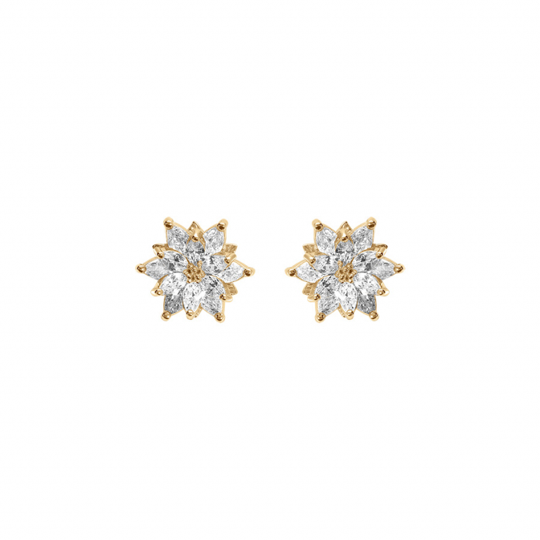 BOUCLES D\'OREILLES TIGE VERMEIL FLEUR OXYDES BLANCS SERTIS