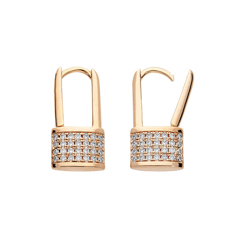 BOUCLES D\'OREILLES PLAQUÉ OR CADENAS OXYDES BLANCS SERTIS