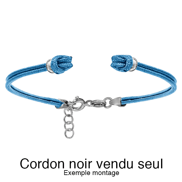 CORDON SEUL DOUBLE BLEU CIEL EMBOUT ARGENT RHODIÉ 14+3CM POUR BRACELET INTERCHANGEABLE (LOT 3 ASSORTI)