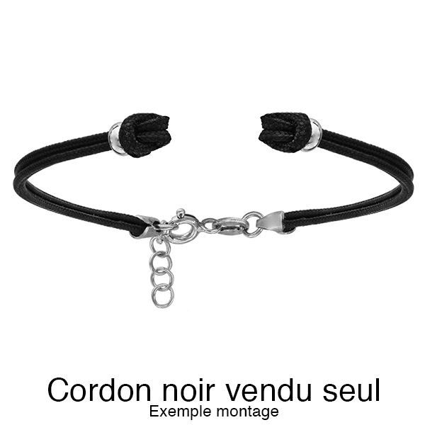 CORDON SEUL DOUBLE NOIR EMBOUT ARGENT RHODIÉ 14+3CM POUR BRACELET INTERCHANGEABLE (LOT 3 ASSORTI)