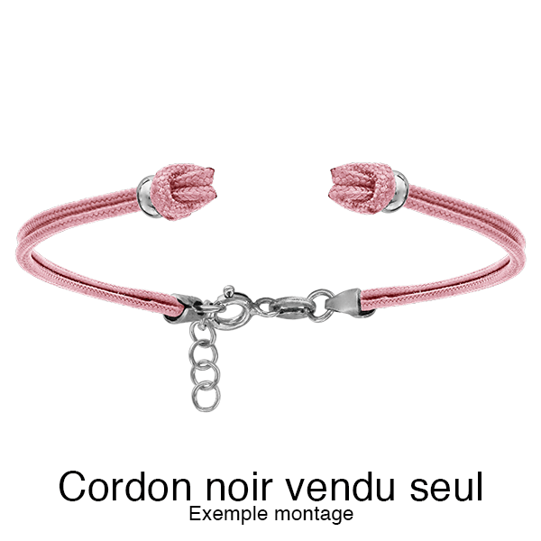 CORDON SEUL DOUBLE ROSE EMBOUT ARGENT RHODIÉ 14+3CM POUR BRACELET INTERCHANGEABLE (LOT 3 ASSORTI)