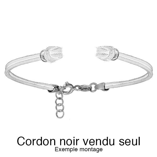 CORDON SEUL DOUBLE BLANC EMBOUT ARGENT RHODIÉ 14+3CM POUR BRACELET INTERCHANGEABLE (LOT 3 ASSORTI)
