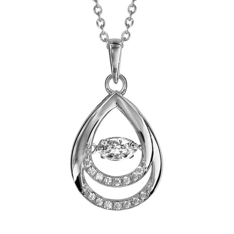 COLLIER ARGENT RHODIÉ PENDENTIF GOUTTE DANCING STONE ET OXYDES BLANCS 41,5+3CM