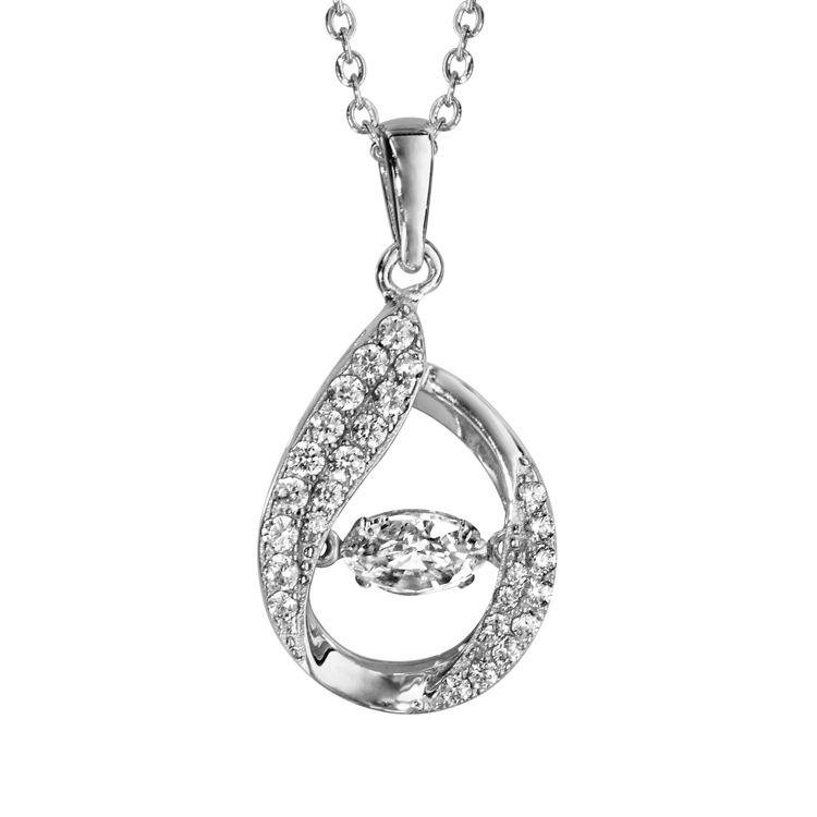 COLLIER ARGENT RHODIÉ PENDENTIF GOUTTE DANCING STONE ET CONTOUR OXYDES BLANCS 41,5+3CM