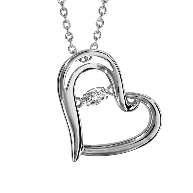 COLLIER ARGENT RHODIÉ PENDENTIF COEUR OXYDE BLANC \