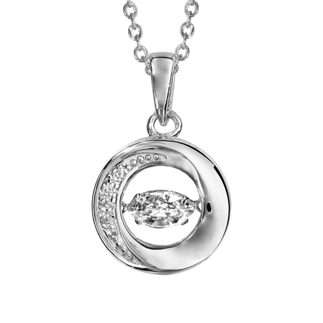 COLLIER ARGENT RHODIÉ PENDENTIF ROND DANCING STONE ET OXYDES BLANCS 42+3CM
