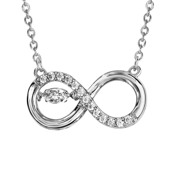 COLLIER ARGENT RHODIÉ DANCING STONE PENDENTIF INFINI AVEC OXYDES BLANCS 42+3CM