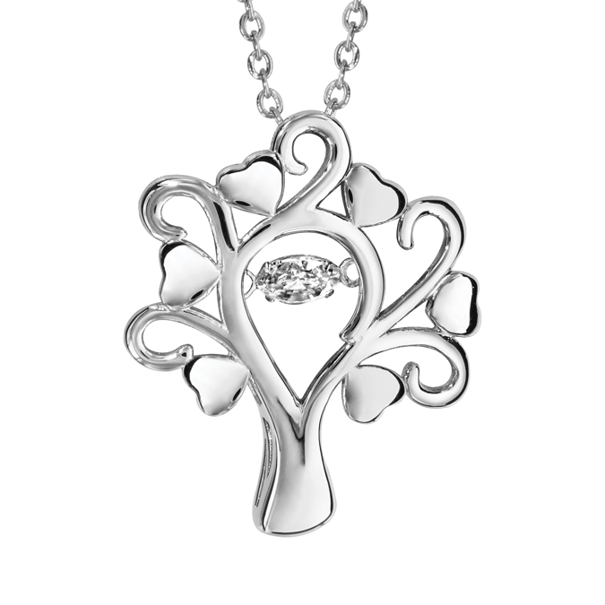COLLIER ARGENT RHODIÉ DANCING STONE PENDENTIF ARBRE DE VIE AVEC OXYDES BLANCS 42+3CM