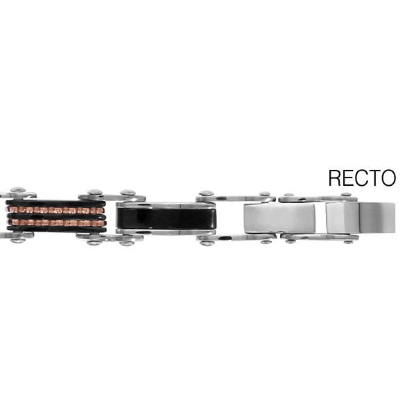 BRACELET ACIER REVERSIBLE 4,7MM 1 COTE ALTERNE PVD NOIR ET MAILLE DOUBLE TRAIT PVD ROSE L'AUTRE MAILLE PVD NOIR ET MAILLE DOUBLE 20,5CM REGLABLE DOUBLE FERMOIR