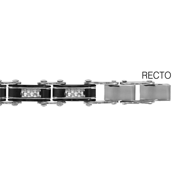 BRACELET ACIER REVERSIBLE 5,7MM 1 COTE PVD NOIR BORDURE FILET ACIER L'AUTRE QUADRILLAGE SUR PVD NOIR 20CM REGLABLE DOUBLE FERMOIR
