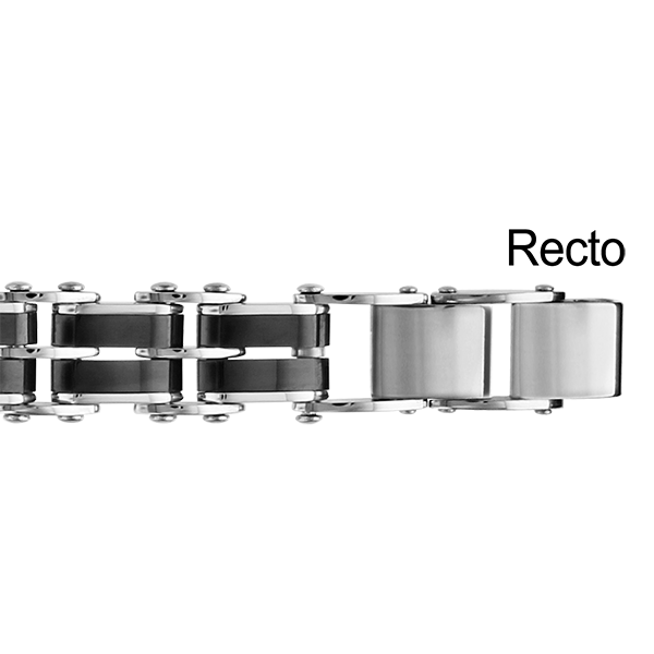 BRACELET ACIER REVERSIBLE 8,7MM D'UN COTE 2 RANGS PVD NOIR L'AUTRE ACIER ET PVD NOIR REGLABLE 21CM DOUBLE FERMOIR