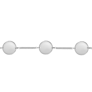 IDENTITE ARGENT RHODIÉ  CHAINE GOURMETTE 3 PLAQUES RONDE 17,5+2,5CM