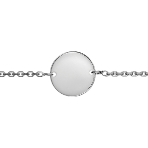 IDENTITE ARGENT RHODIÉ CHAINE FORCAT PLAQUE RONDE 17+3CM