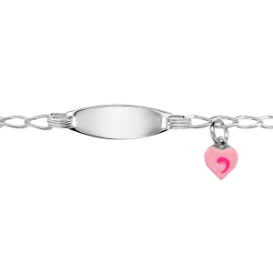 IDENTITEBB PLAQUE OVALE + MOTIF COEUR ROSE MAILLE CHEVAL 15CM ANN 13CM ARGENT RHODIÉ