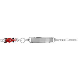 IDENTITE ARGENT RHODIÉ ENFANT PLAQUE DROITE MOTIF VOITURE MAILLE ALTERNEE 1+3 16CM REGLABLE 14