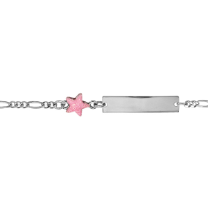 IDENTITE BEBE ARGENT RHODIÉ PLAQUE DROITE MOTIF ETOILE ROSE 13+2CM