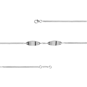 IDENTITE FEMME ARGENT GOURMETTE 2MM 2 PLAQUES OVALES 19CM REGLABLE 18