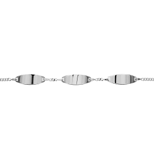 IDENTITE FEMME ARGENT GOURMETTE 2MM 3 PLAQUES OVALES 19CM REGLABLE 18