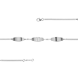 IDENTITE FEMME ARGENT GOURMETTE 2MM 3 PLAQUES OVALES 19CM REGLABLE 18