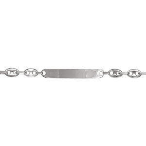 IDENTITE ENFANT ARGENT PLAQUE DROITE MAILLE GRAIN DE CAFE FERMOIR MOUSQUETON 14,5CM REGLABLE 12,5CM