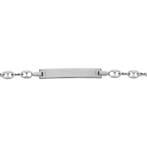 IDENTITE ENFANT ARGENT PLAQUE DROITE MAILLE GRAIN DE CAFE FERMOIR MOUSQUETON 14,5CM REGLABLE 12,5CM
