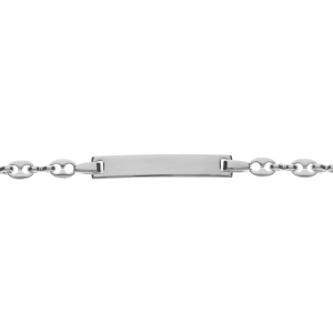 IDENTITE ENFANT ARGENT PLAQUE DROITE MAILLE GRAIN DE CAFE FERMOIR MOUSQUETON 14,5CM REGLABLE 12,5CM