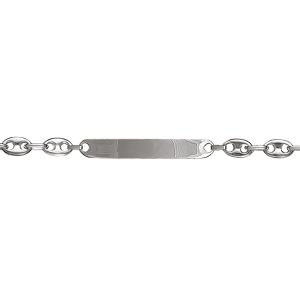 IDENTITE ENFANT ARGENT RHODIÉ PLAQUE DROITE MAILLE GRAIN DE CAFE FERMOIR MOUSQUETON 14,5CM REGLABLE 12,5CM