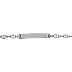 IDENTITE ENFANT ARGENT RHODIÉ PLAQUE DROITE MAILLE GRAIN DE CAFE FERMOIR MOUSQUETON 14,5CM REGLABLE 12,5CM