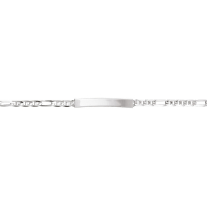 IDENTITE ENFANT ARGENT PLAQUE DROITE MAILLE MARINE ALTERNEE FERMOIR AR 12CM+2CM