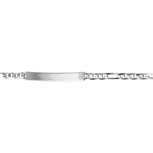 IDENTITE ENFANT ARGENT RHODIÉ PLAQUE DROITE MAILLE MARINE ALTERNEE FERMOIR AR 12CM+2CM