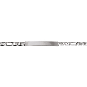 IDENTITE ENFANT ARGENT RHODIÉ PLAQUE DROITE MAILLE MARINE ALTERNEE FERMOIR AR 12CM+2CM