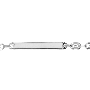 IDENTITE  ARGENT PLAQUE DROITE MAILLE GRAIN DE CAFE FERMOIR MOUSQUETON 17CM REGLABLE 15CM