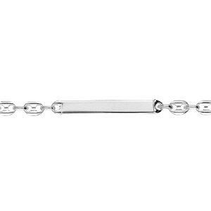 IDENTITE  ARGENT RHODIÉ PLAQUE DROITE MAILLE GRAIN DE CAFE FERMOIR MOUSQUETON 17CM REGLABLE 15CM