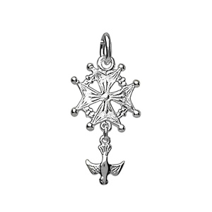 PENDENTIF CROIX HUGUENOTE ARGENT RHODIÉ
