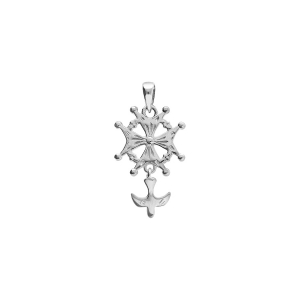 PENDENTIF CROIX HUGUENOTE ARGENT RHODIÉ