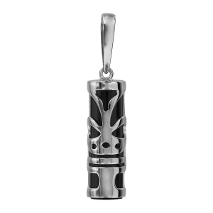 PENDENTIF ARGENT RHODIÉ TIKI RÉSINE NOIRE CHANCE