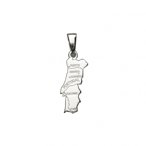 PENDENTIF CARTE DU PORTUGAL ARGENT RHODIÉ