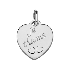 PENDENTIF COEUR  JE T'AIME  ARGENT RHODIÉ