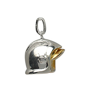 PENDENTIF GROS CASQUE POMPIER ARGENT RHODIÉ