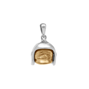 PENDENTIF GROS CASQUE POMPIER ARGENT RHODIÉ